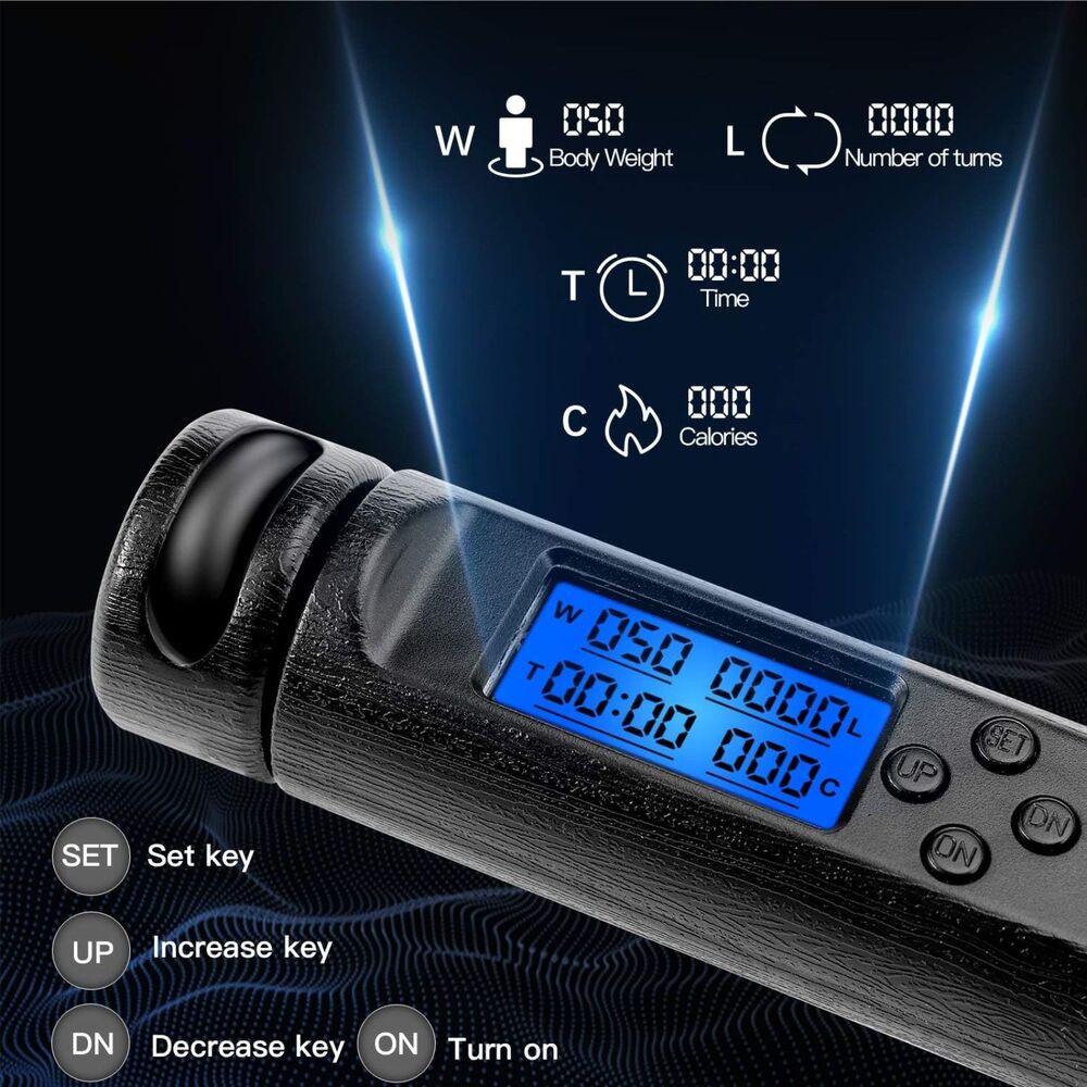 Digital Jump Rope w Counter Adjustable Speed Rope Calorie Timer Fitness - Picture 4 of 7